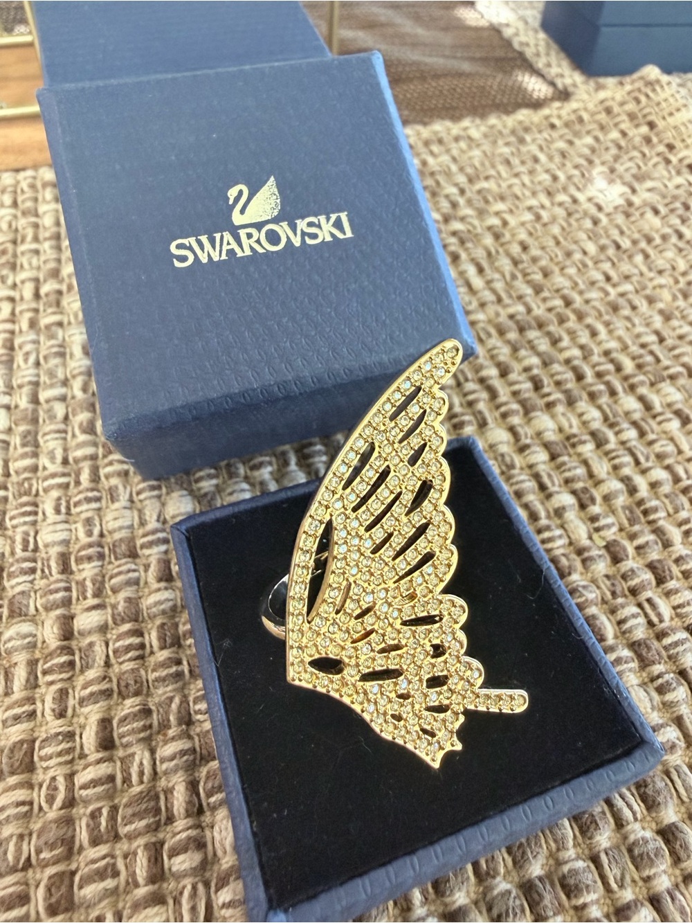 Swarovski Gold Crystal Wing Ring
